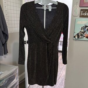 Miami Black and Silver Wrap Tie Front Cocktail Dress